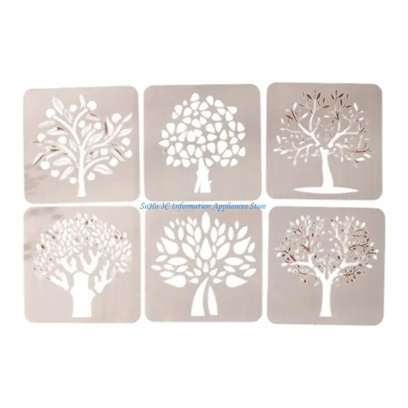 

6 Pcs Tree Stencils for Painting Cartoon Leaf Stencils Scrapbook Journal Stencils Hollow Out Drawing Stencils