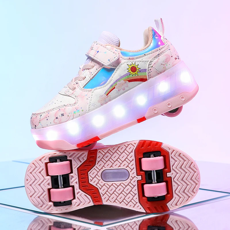 

Girls' New Heelys for Older Kids: 4-Wheel Detachable Light-Up Roller Skates, Breathable with Rotating Buckle