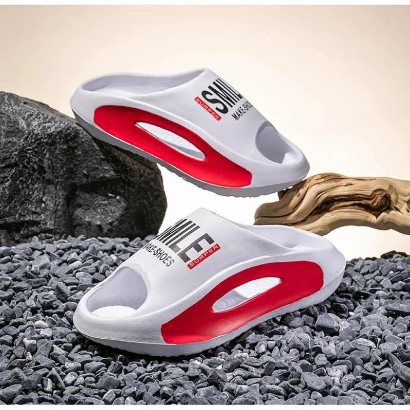 

2026 Men Thick Sole Lightweight EVA Bathroom Anti Slip Slipper Soft Sandals Simplicity Ultra Light Letter Shoes Men Slippers