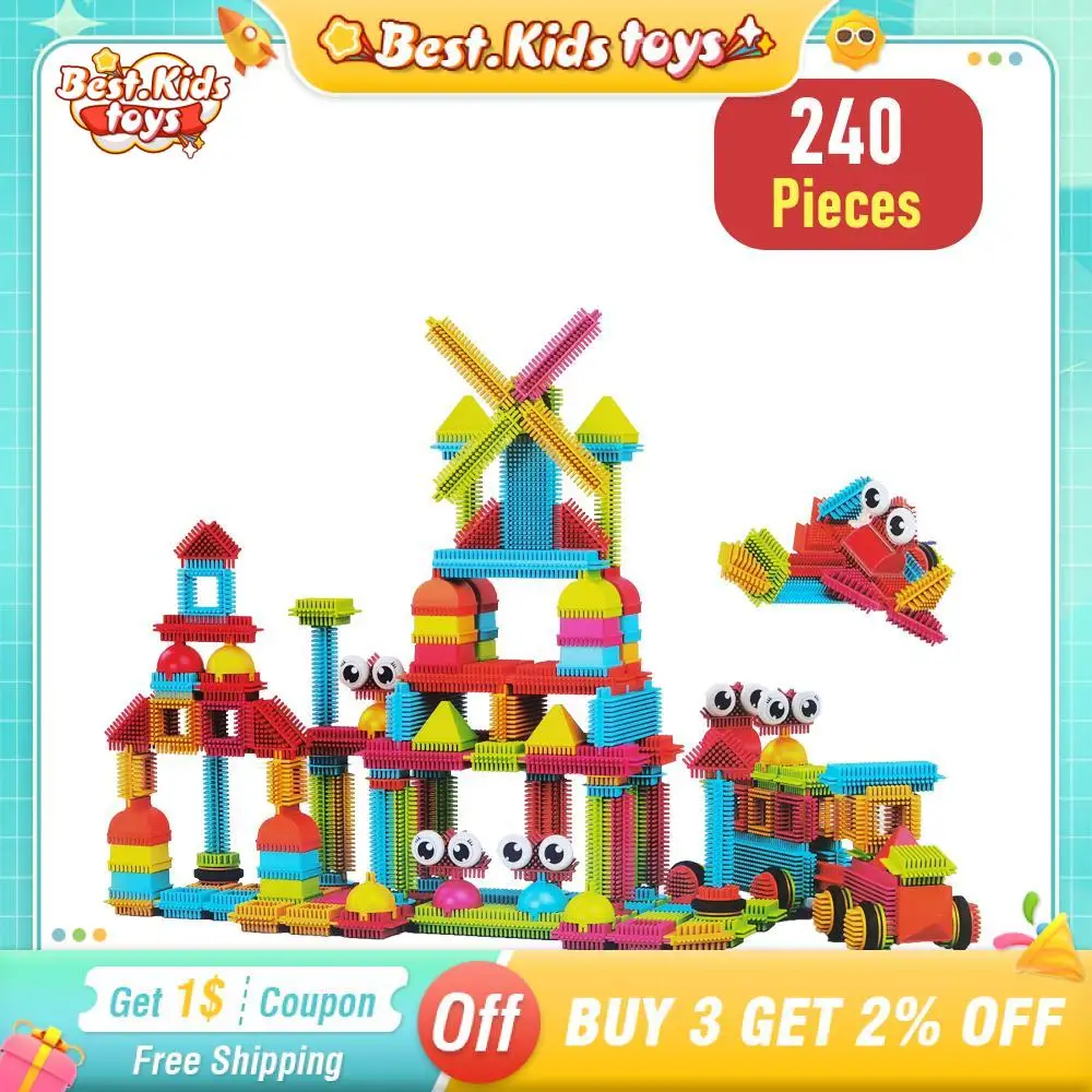 

240PCS DIY Building Block Kids Toy Child Bristle Shape 3D Brick Tiles Plastic Model Block Intellectual Assembly Educational Toy