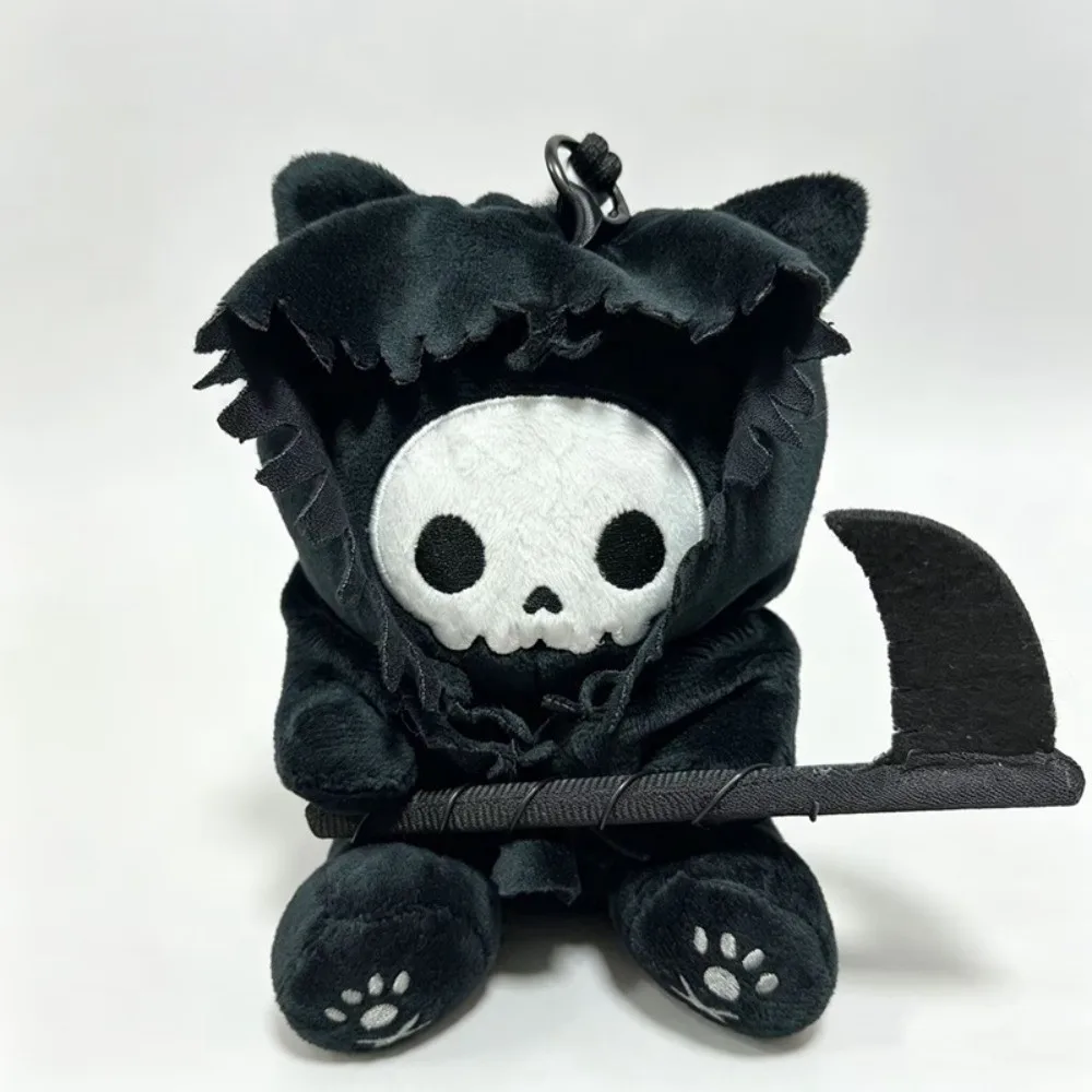 Dark Style Key Chains Stuffed Reaper Cat Plushies Spooky Soft Gothic Skull Lightweight Creative Halloween Cat Collectors