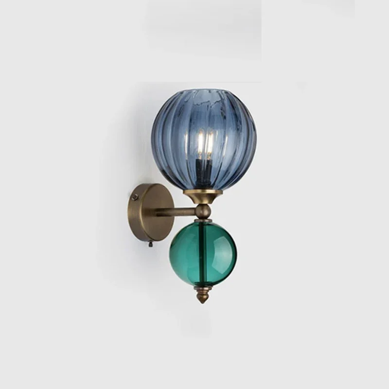 

2025 Vintage Glass Ball Wall Lights Amber Smoke Gray Yellow Blue Red Glass Lamps Bedroom Bedside Wall Lamp For Living Room Stair