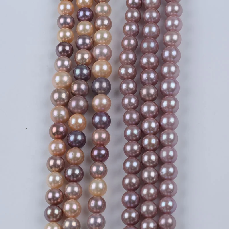 12-15mm Natural Pink Purple Color Freshwater Edison Round Pearl Beads Strand