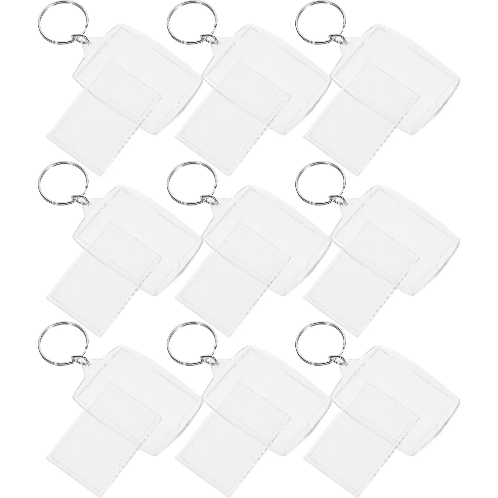 

100 шт. прозрачных акриловых брелоков-фоторамок с заготовкой для вставки фото, держатели для ключей, DIY, с разъемным кольцом, подарок, персонализированный брелок
