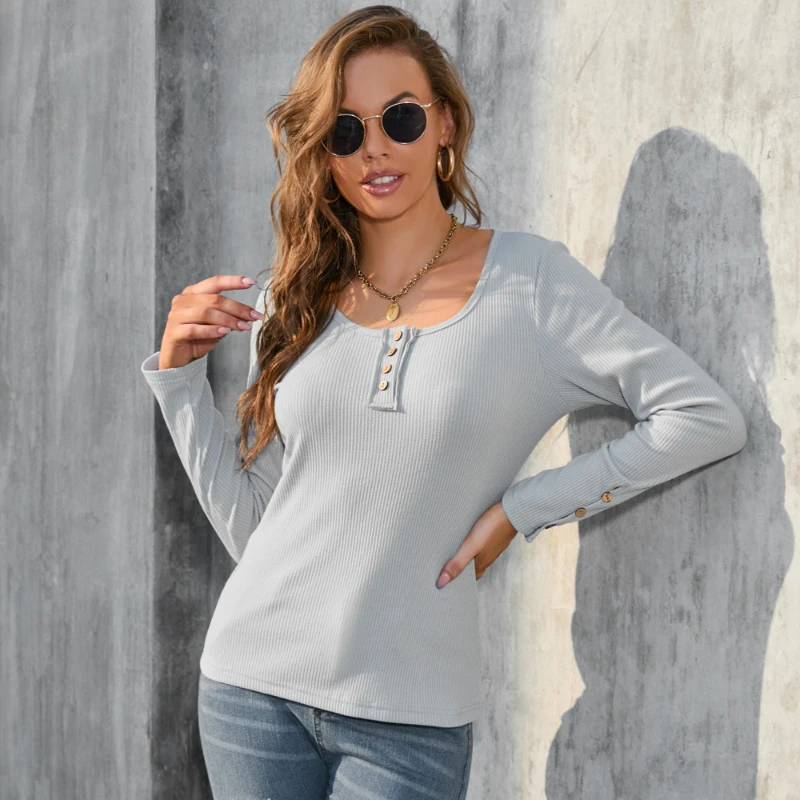 Large Casual Round Neck Long Sleeved Solid Color Base Coat for Women Slim Fit and Simple Casual Long Sleeved T-shirt Top