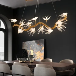 Glass Bird Crystal Ceiling Chandelier For Dining Living Room Kitchen Table Loft Vintage Branch Hanging Pendant Chandeliers Light