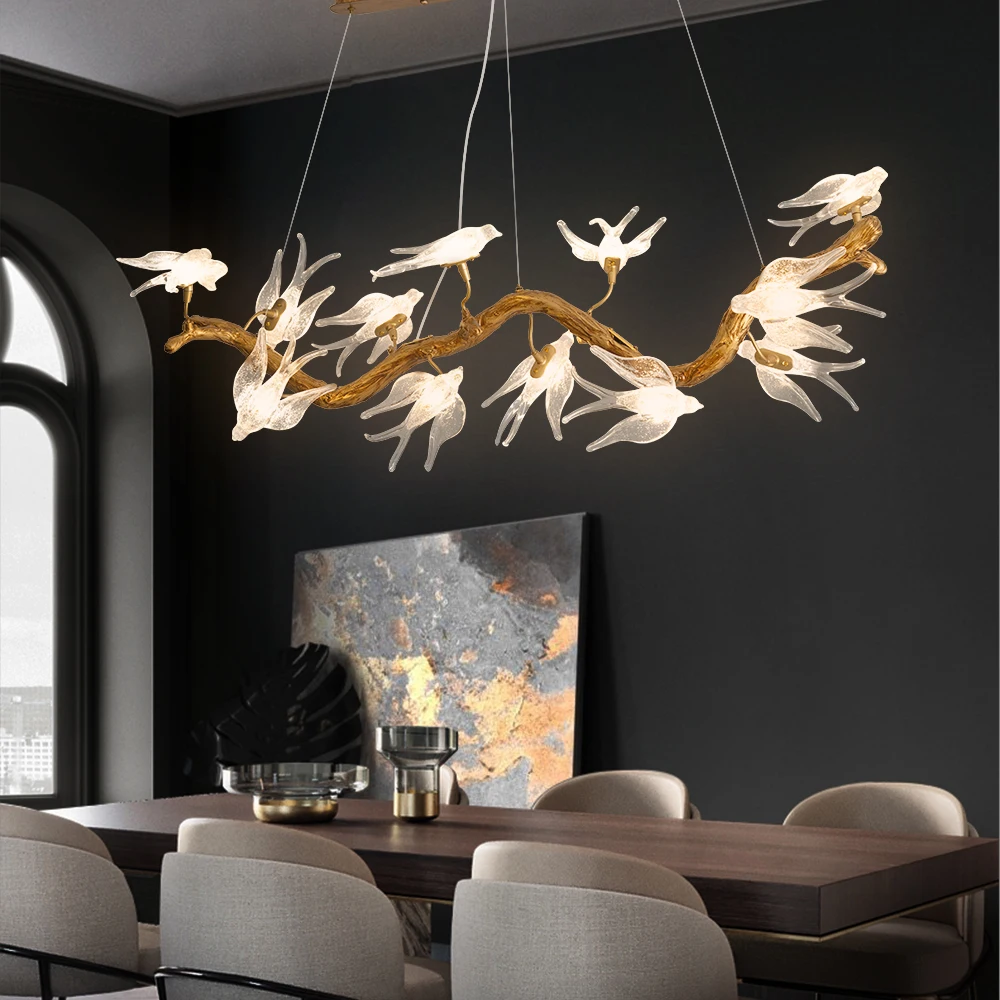 frances luxo luzes pingente lampada de resina sala de jantar villa passaro de vidro vintage pendant chandelier tree branch decoracoes 01