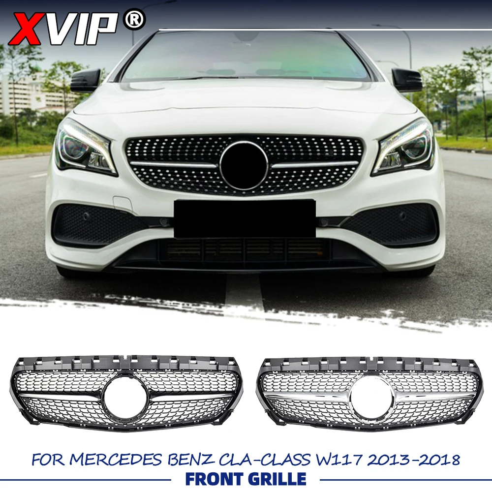 

XVIP Chrome Black Diamonds Style Bumper Grille Silver Upper Grill For Mercedes Benz CLA-Class W117 2013-2018 CLA200 CLA250 CLA45