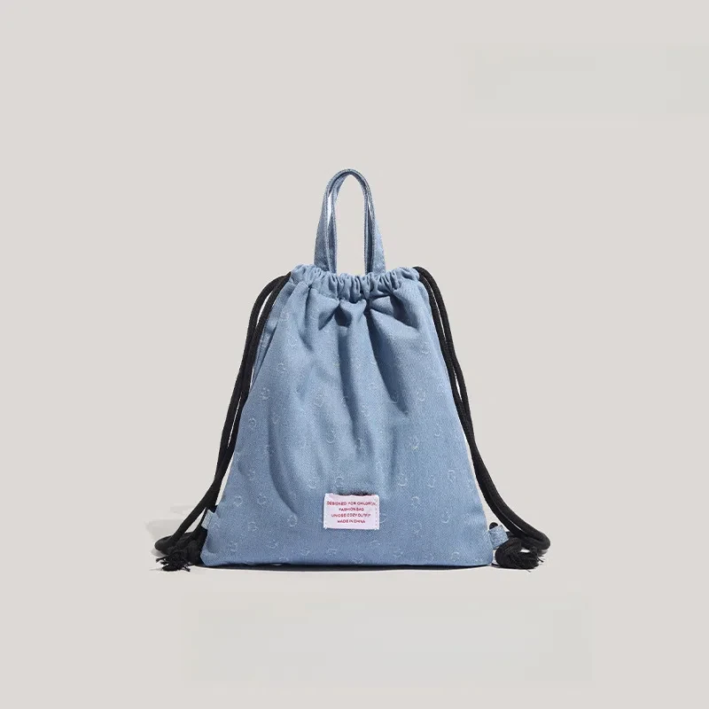 2025 New Denim Backpack Women's Versatile Drawstring Fashion Small Backpack