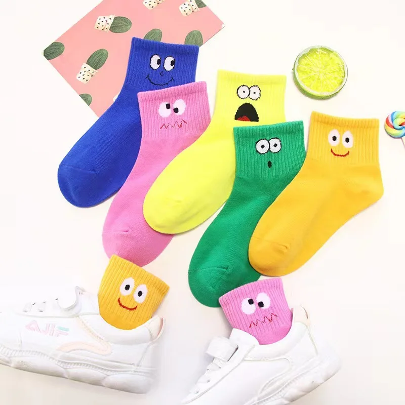 5 Pairs Children's Socks Cute Funny Emoticons Comfortable and Breathable Child Anti-slip Leggings Clothing Mother Kids