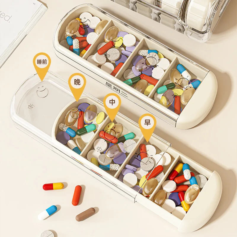 7-Day Medication Organizer, Weekly Pill Organizer, Portable Medicine Box Square, Convenient 28-Grid Drawer Medicine Case