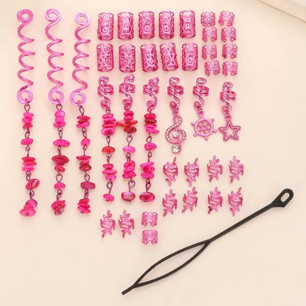 10Pcs Rose Viking Spiral 3D Charm Hair Tubes Braids Dread Dreadlock Beads Clips Cuffs Rings Jewelry Woman Hair Style Accessories