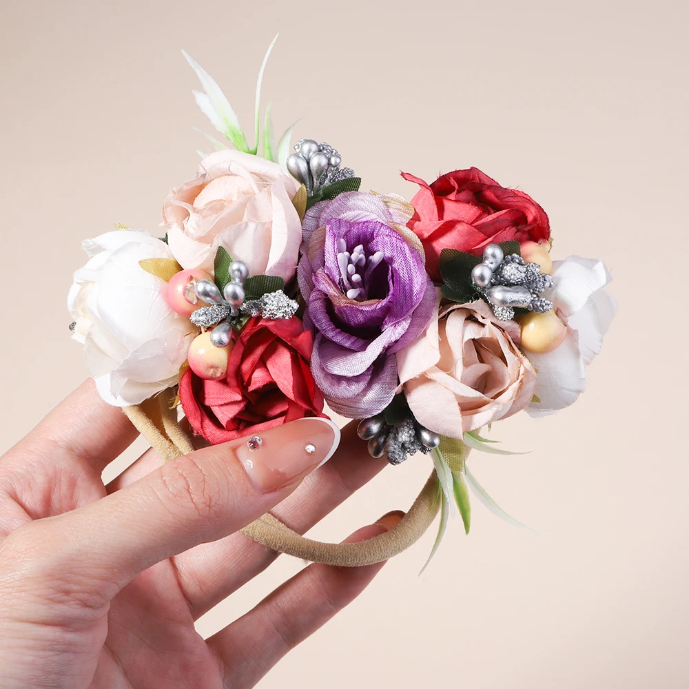 Diademas de flores artificiales para niños, 1 piezas, banda para el pelo de tela Vintage hecha a mano, tocado de boda para niñas, accesorios para el