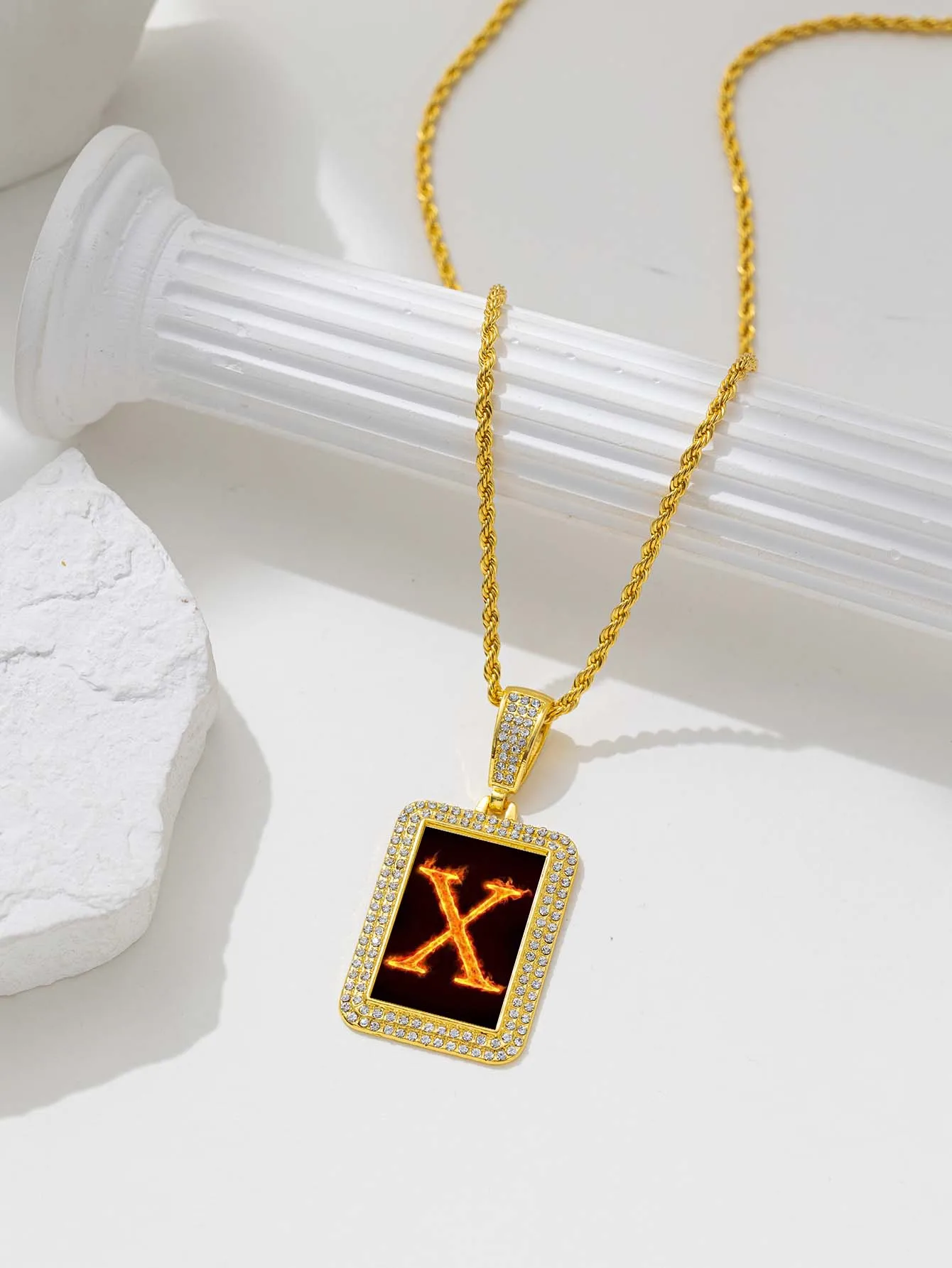 Flame Emitting Alphabet X Necklace Fashion Trends Men's Beautifully Jewelry Valentine's Day Birthday Gift