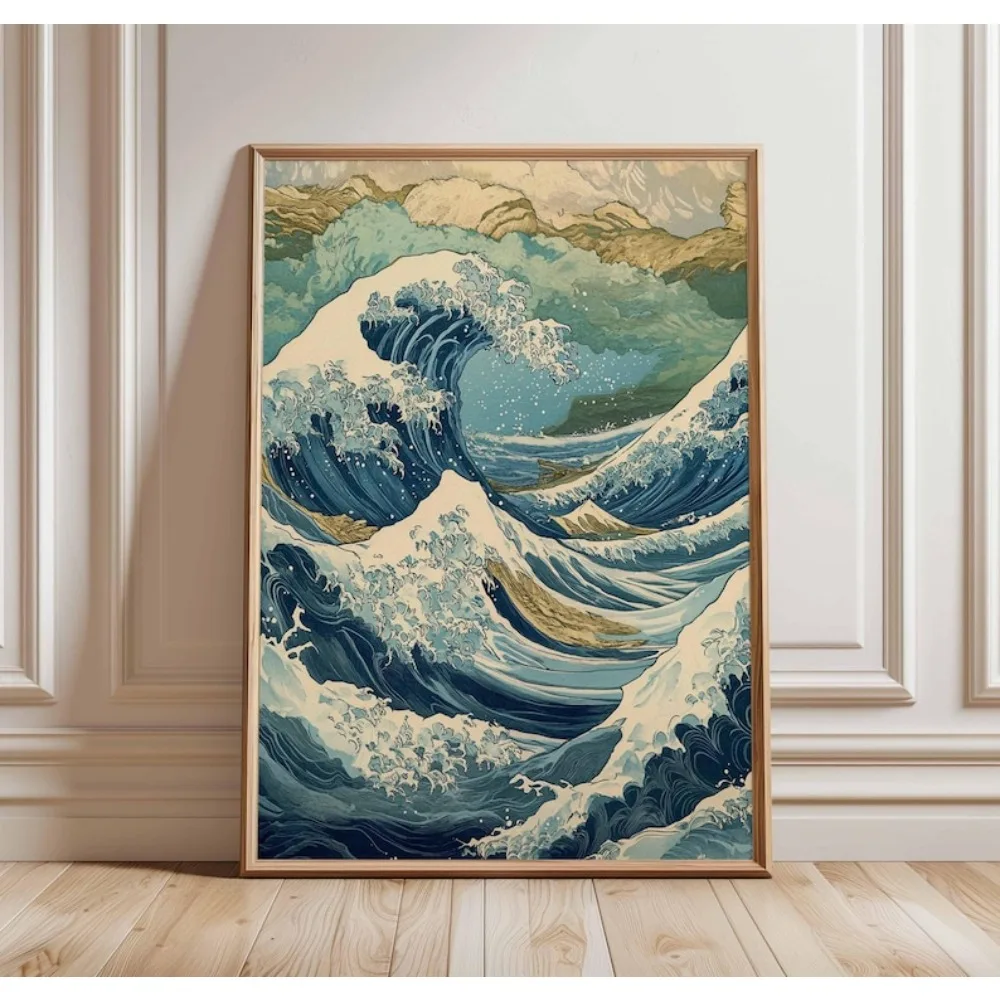 1 Frameless Giant Wave Poster, Japanese Wave Art, Ocean Wall Art,Dynamic Sea View,Ocean Poster Printing,Watercolor Wave Decor