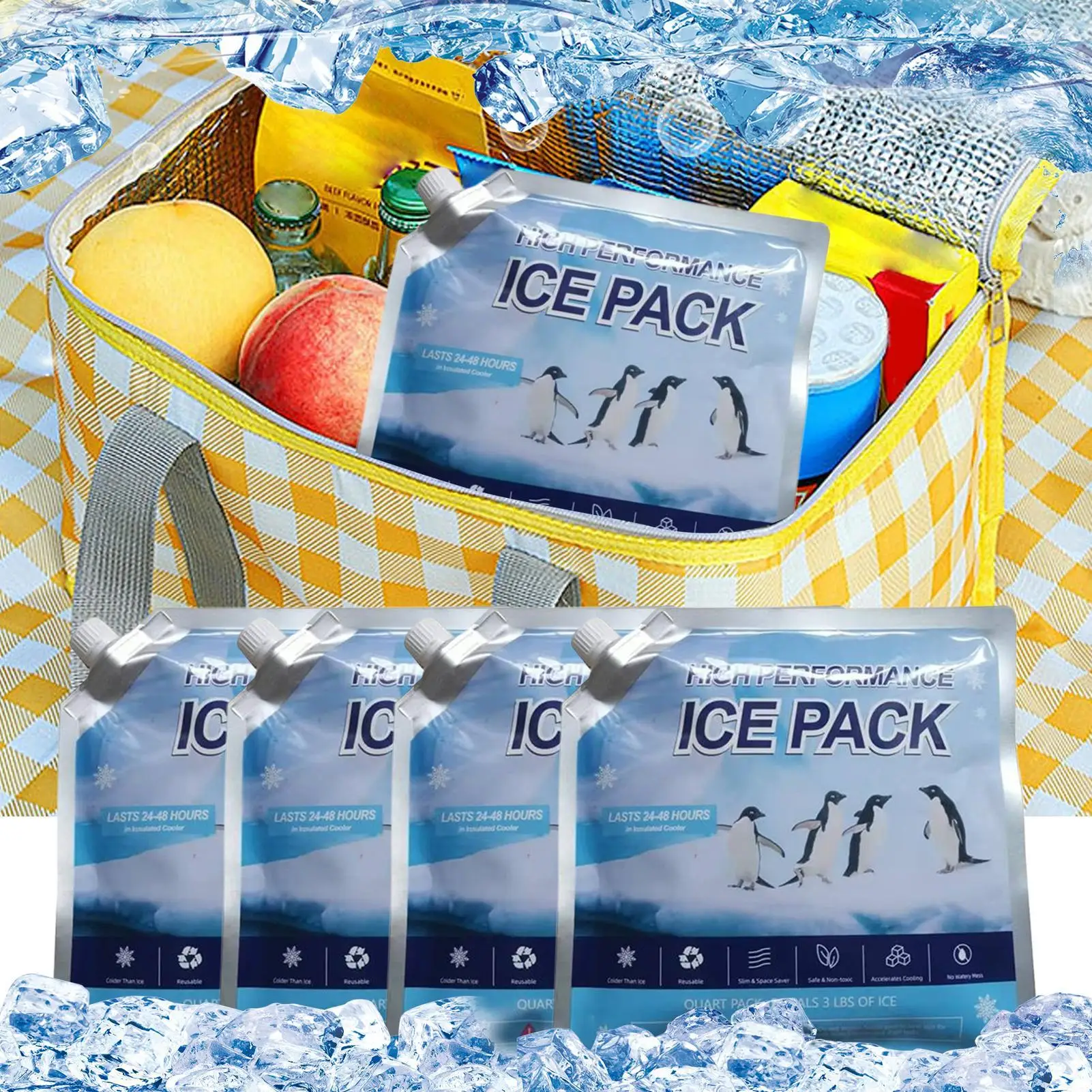 

4pcs Ice Pack Reusable Icing Cooler Bag Pain Cold Compress Drinks Refrigerate Picnic Food Keep Fresh Dry Ice Packs 350ml/800ml