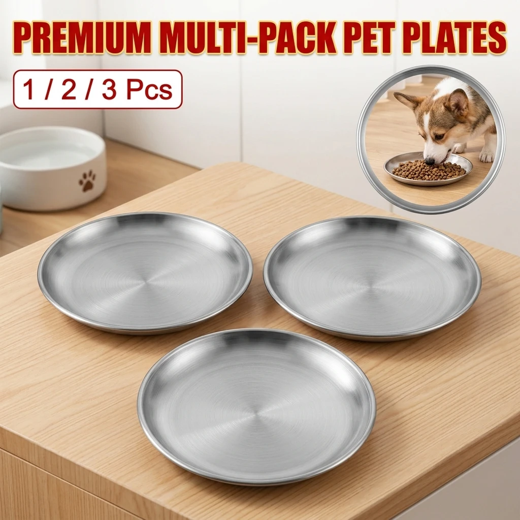 201 Stainless Steel Cat Bowls 14 cm Extra Wide Shallow Cat Plates for Whisker Fatigue Relief, Metal Kitten Feeding Dishes