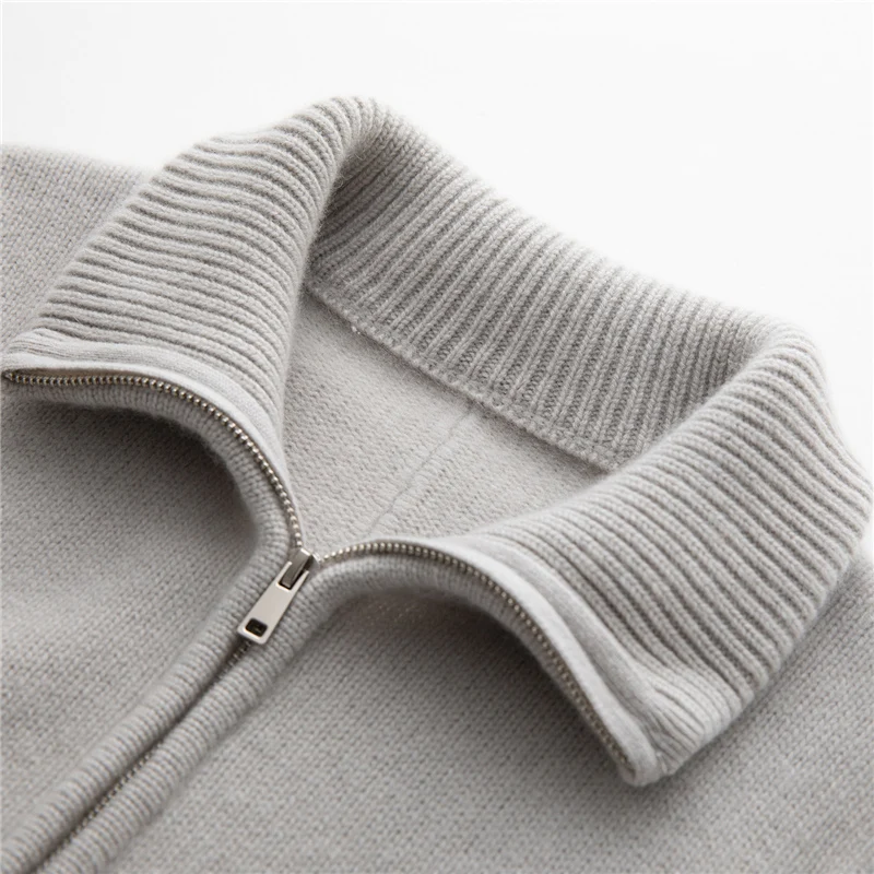 MVLYFLRT – Cardigan tricoté en cachemire pour femme, col à revers, pull avec fermeture éclair, mode courte, veste épaisse d'hiver, douce et confortable, 100%