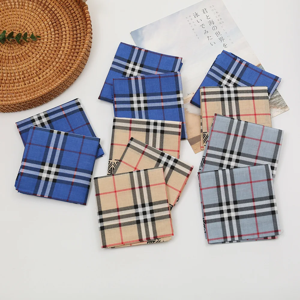 Pañuelo estampado de algodón para caballero para hombre, toalla de mano clásica a cuadros, fina y suave, nostálgica, Vintage, 43cm, 3/6/12 Uds.