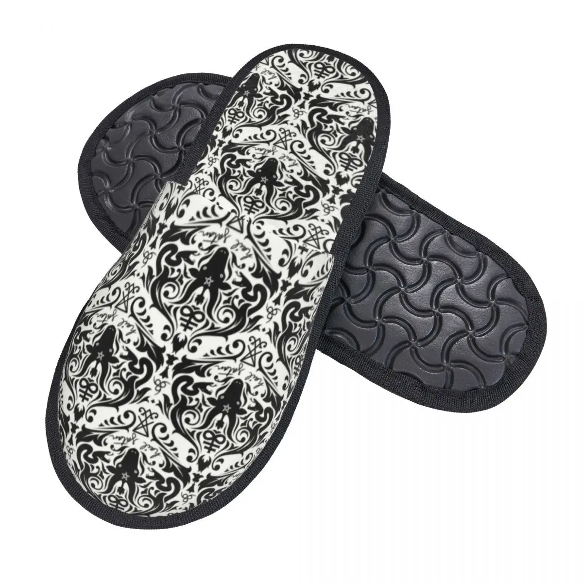 Damask Hail Satan House Slippers Women Comfy Memory Foam Satanic Cross Devil Baphomet Slip On Bedroom Slipper Shoes