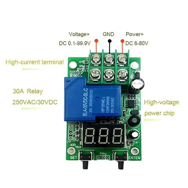 WORTHOWN-Relay Switch Controller DC 6-80V Voltage Detection Charging Discharge Monitor With Case Digital Display