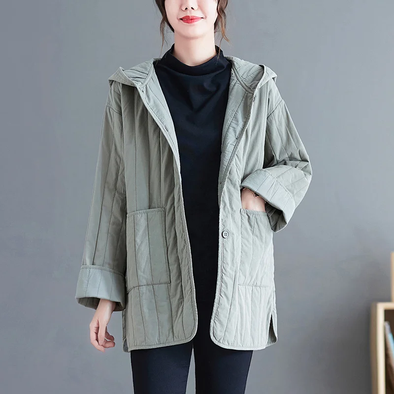 Thin Section Women\'s Cotton-Padded Jackets 2022 New Autumn Winter Korean Loose Lightweight Coat Hooded Trendy Outerwear T390