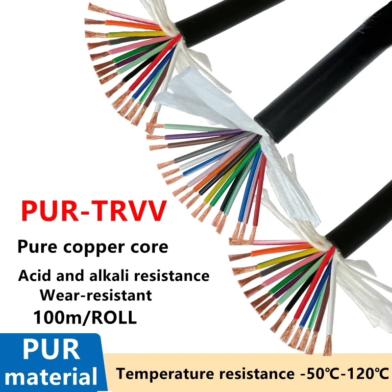 

5meter PUR bending resistance cable TRVV2-24core 26-15 AWG pure copper core high and low temperature oil resistant power cable