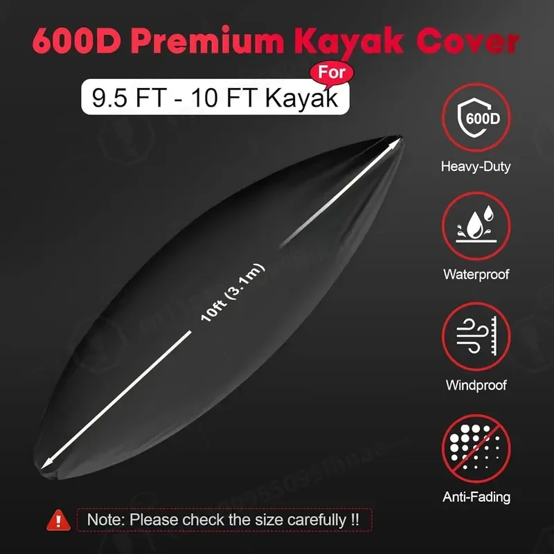 600D Universal Kayak Cover 10ft Outdoor Dust and Sun Protection for Canoe Paddle Board Boats