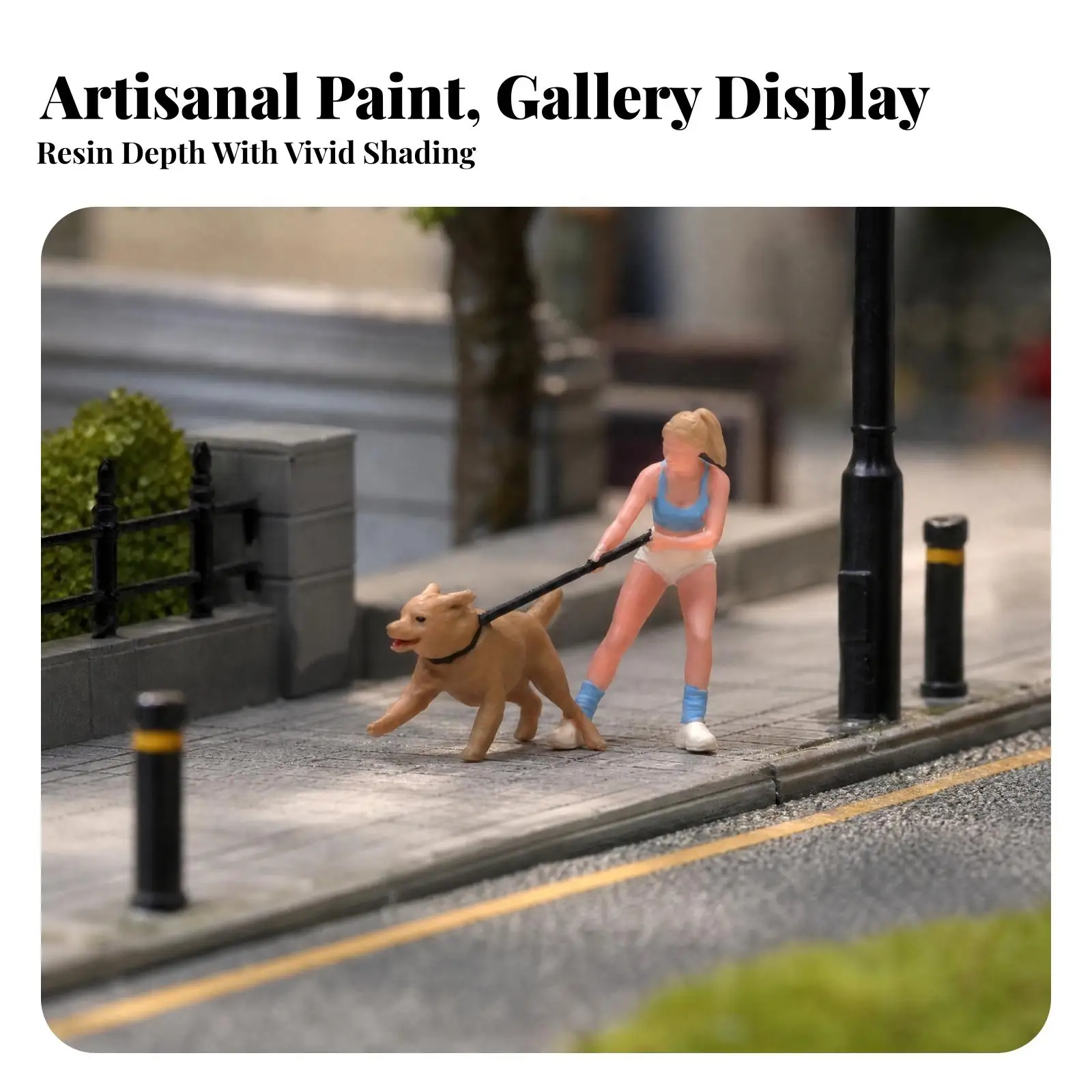 Finished Resin Miniature Figure Lady with Pet Dog Leash 1 64 Scale Model for Creative Tabletop Diorama Display