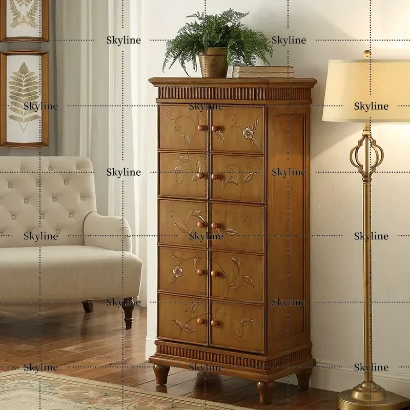 for American Rural Style Solid Wood Painted Antique Hand Painted Foyer Cabinet Large Capacity Shoe Storage Locker Free
