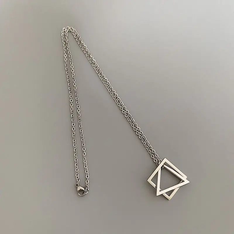 Korean Fashion Geometric Triangle Square Neckwear Cool Long Hiphop Pendant Personality Net Red Necklace Female