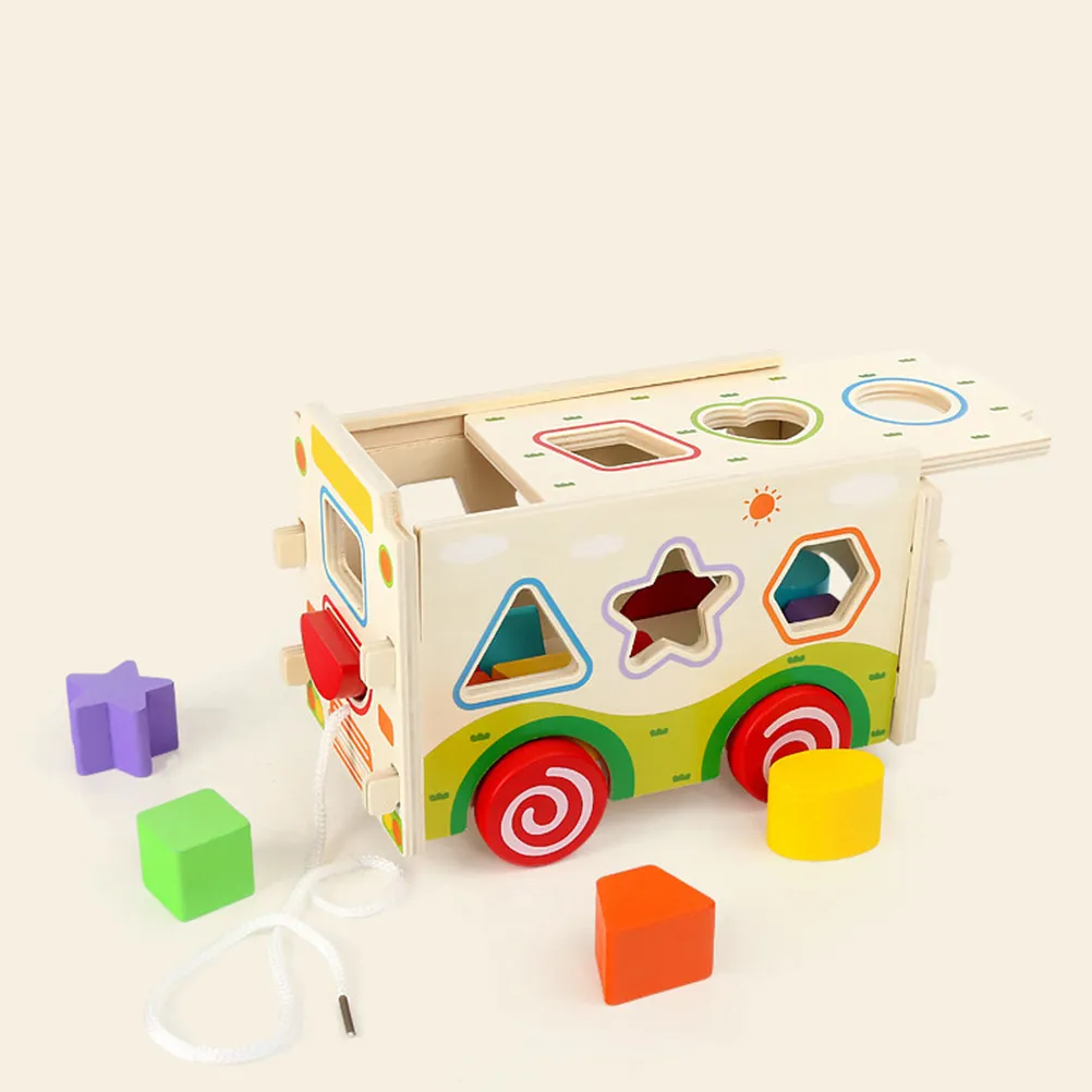 

Bus Shape Wooden Block Kids Plaything Educational Sensory Shape Matcher Colorful Early Learning Game Interesting Kids Plaything