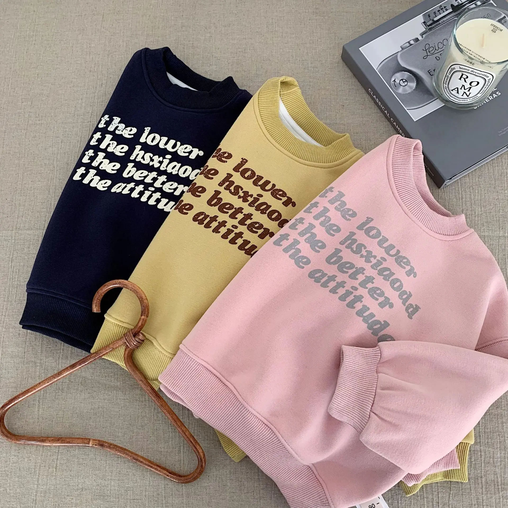 طفل بنين بنات دافئ عادية شتاء الخريف الأطفال أفضل 2-7Y الاطفال القطن صوف مبطن البلوز إلكتروني طباعة طاقم الرقبة البلوز #4