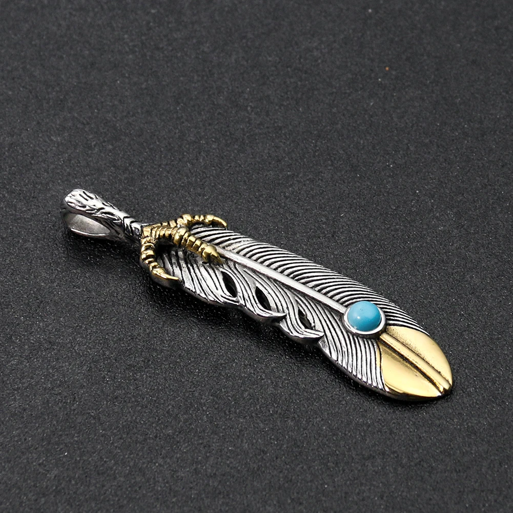 Charms Real Stone Eagle Claw Feather Pendant Boho Vintage Stainless Steel Necklace Pendant Leaf DIY Jewelry Making Findings Gift