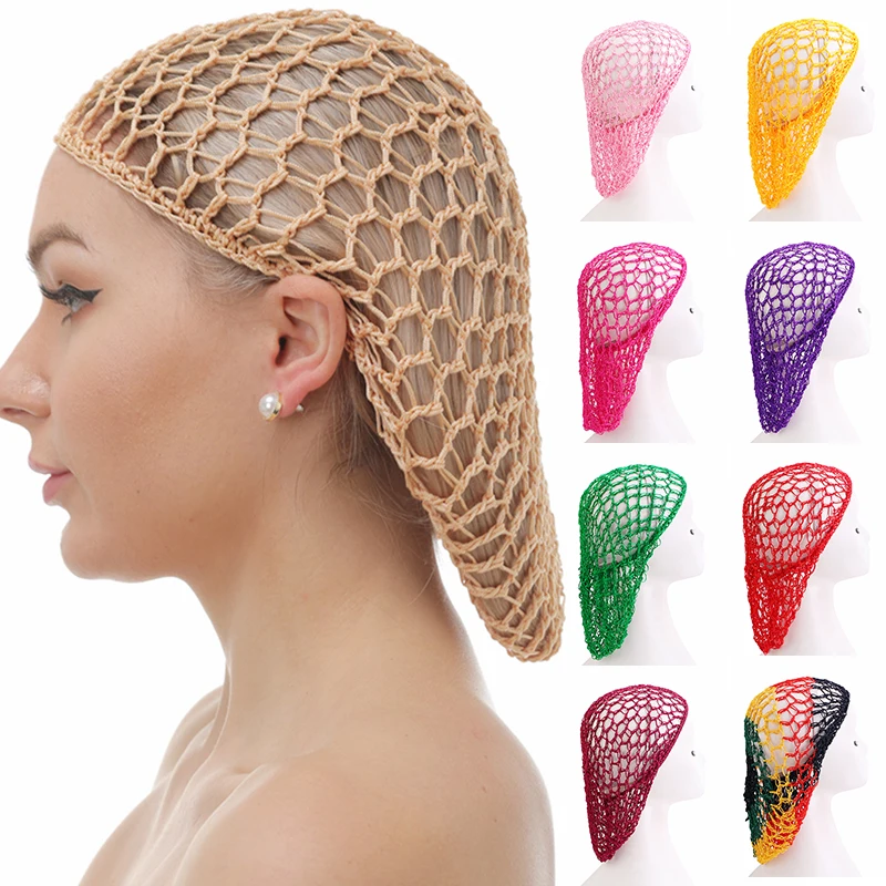 Women Stretchy Wide Band Crochet Hair Snood Mesh Net Wig Cap Head Cover Care Nightcap Pocket Wrap Dreadlock Headwear