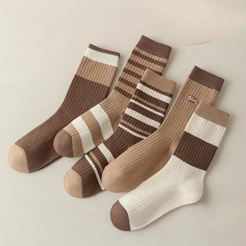 

5 пар женских носков Maillard Color System, осенние и зимние винтажные забавные модные спортивные носки, спортивные трендовые носки
