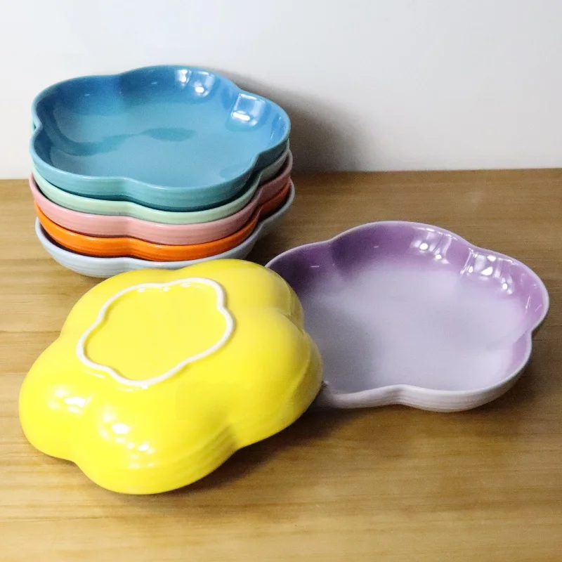 Cool Color LE CREUSET Flower Deep Dish Small Plate Home Use Plum Blossom Shape Soup Plate Fruit Salad Plate French Style Ceramic