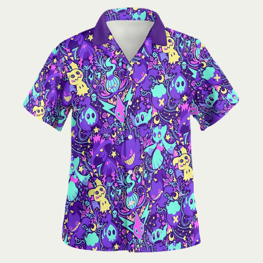 "أشباح النيون الأرجواني لهب فريزي! قميص هاواي مخدر — انفجار بصري لأشباح الجزيرة اللطيفة لعام 2025 أحدث صيف!"