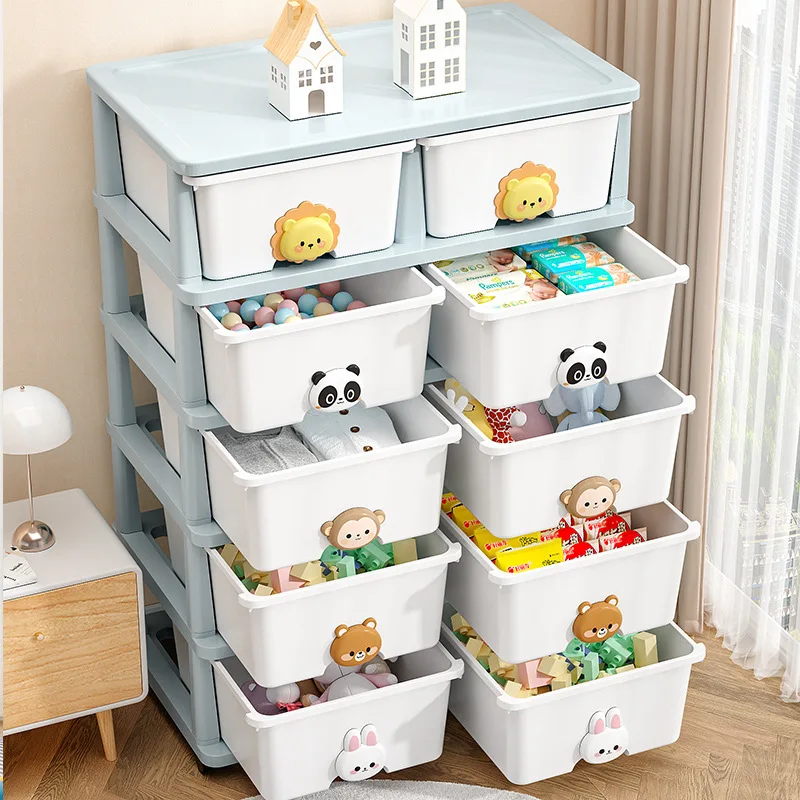 AOLIVIYA Kids Childrens Cabinet Baby Snack Clothes Storage Box Cartoon Multi-Layer Organizer Rack Bedside Drawer