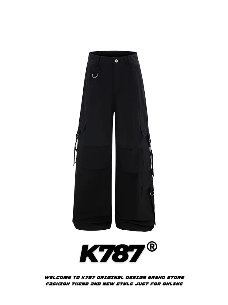 

American Style Retro Pleated Work Pants High Waist Loose Straight Leg Casual Trousers Men Women Casual Cotton Summer Jeans