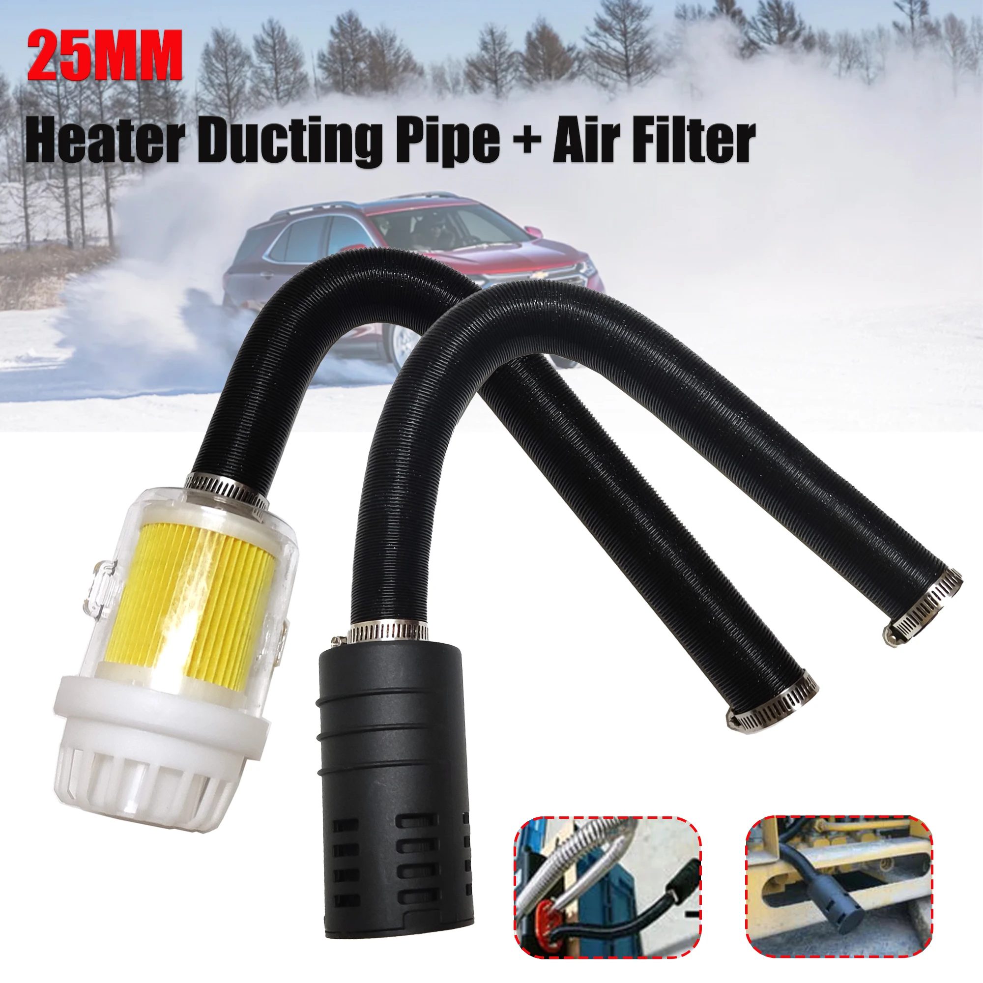 25mm Air Diesel Parking Heater Duct Ducting Pipe Intake Filter Silencer Air Filter Link For Eberspacher Airtronic Webasto