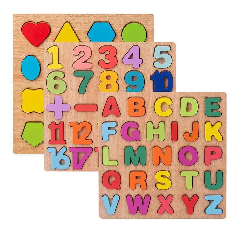 Puzzles en bois avec chiffres de l'alphabet colorés pour enfants, jeu d'association intelligent, jouets pour enfants d'âge alth