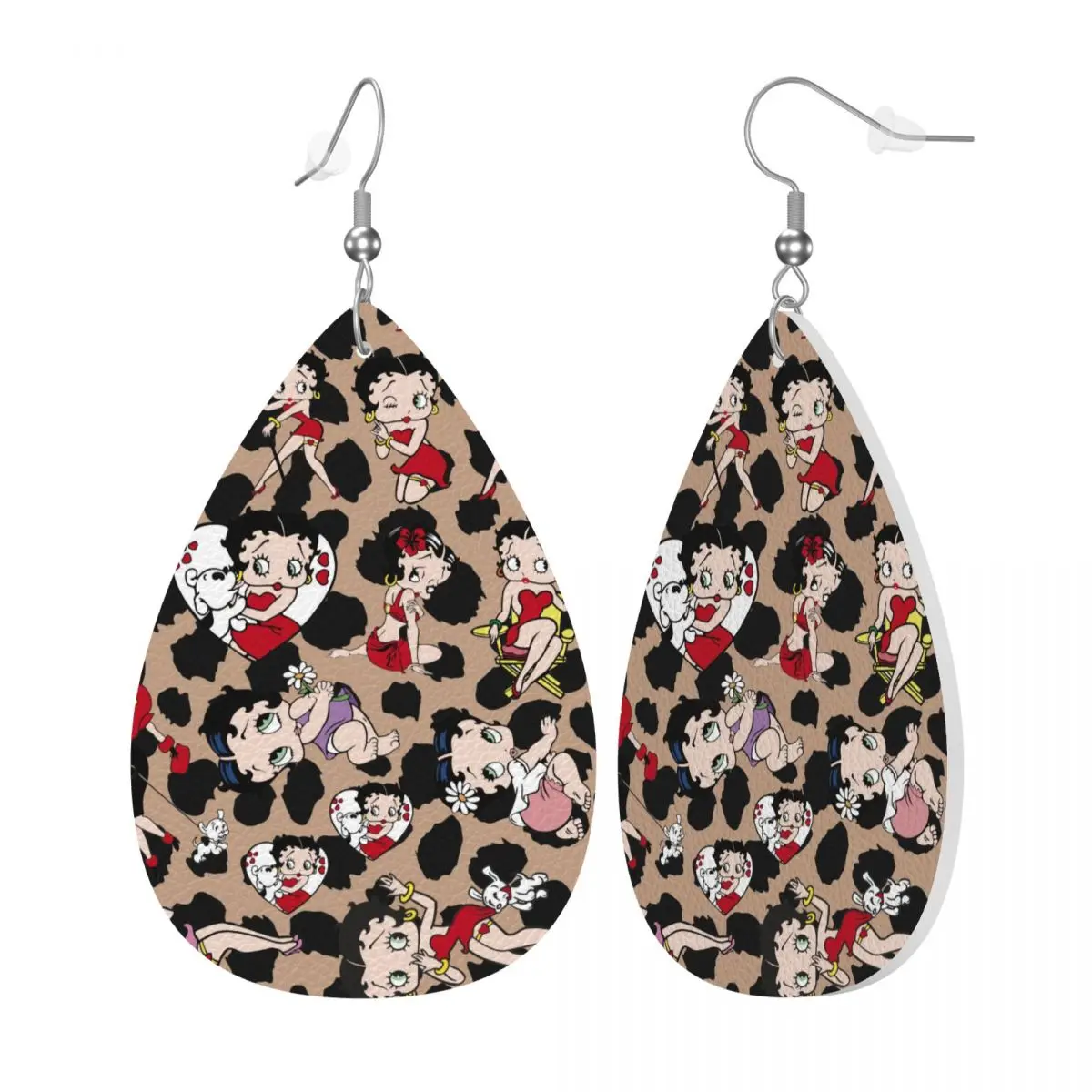 Custom Cute Betties Cartoon Leather Teardrop Earrings Personalized For Women Comic  Jewelry Accessories For Valentine's Day