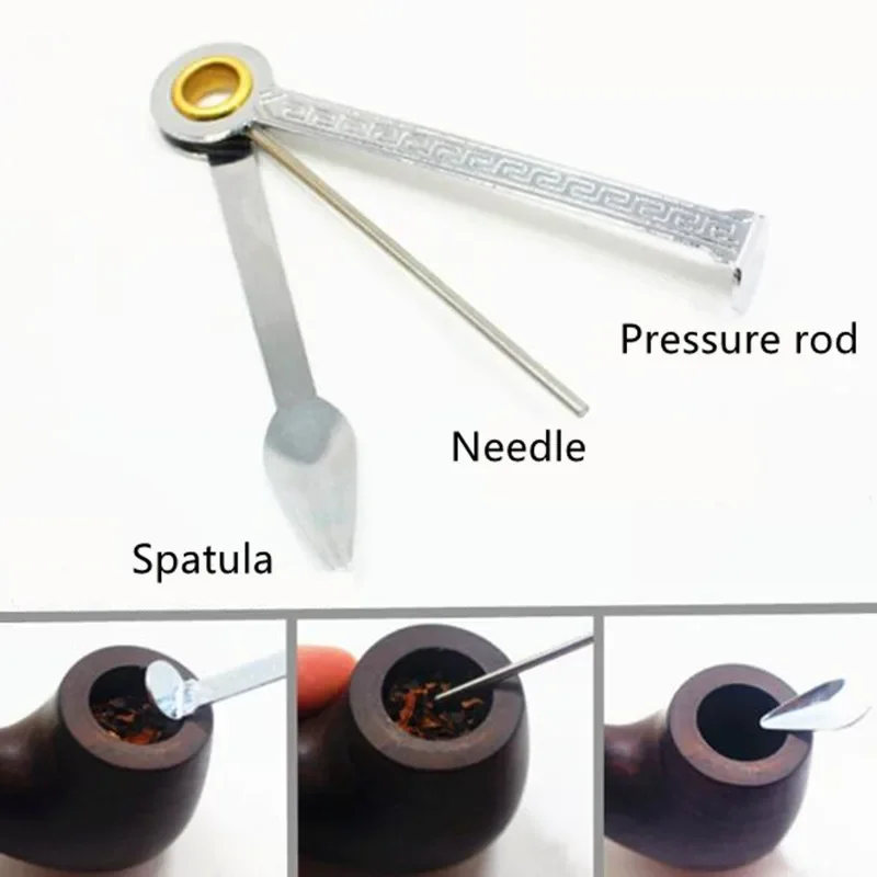 Portable Pressing Stick Smoking Scraper Tool Cleaning Pipe Three-in-one Metal Tobacco Pipe Cleaning Smoking Accessories