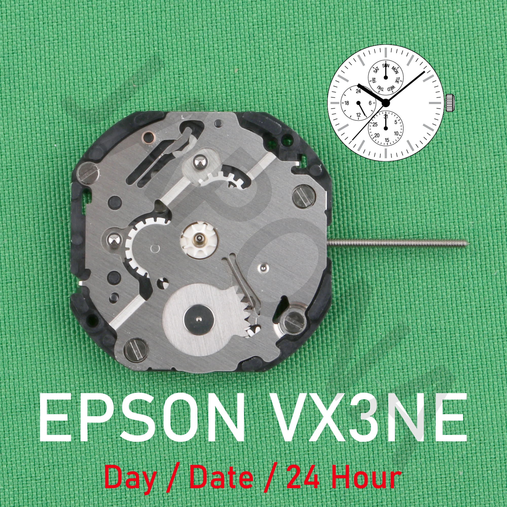 VX3N movement epson VX3NE movement Analog Quartz 10 1/2''' Slim Movement / 3 hands (H/M/S) and 3 eyes with Day / Date / 24 Hour