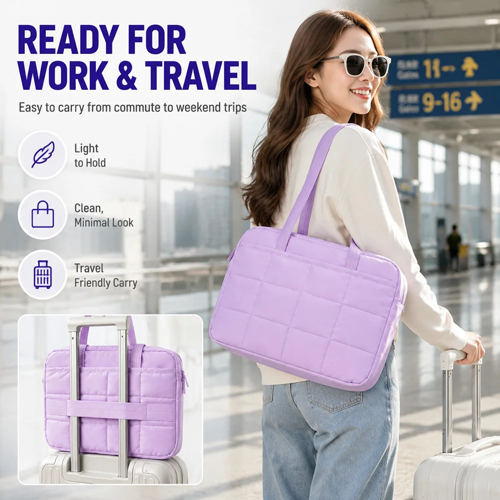Laptop Tote Bag For 15.6Inch With Luggage Strap Lightweight Notebook Shoulder Bag Shockproof Plush Inner Lining Antidrop Handbag