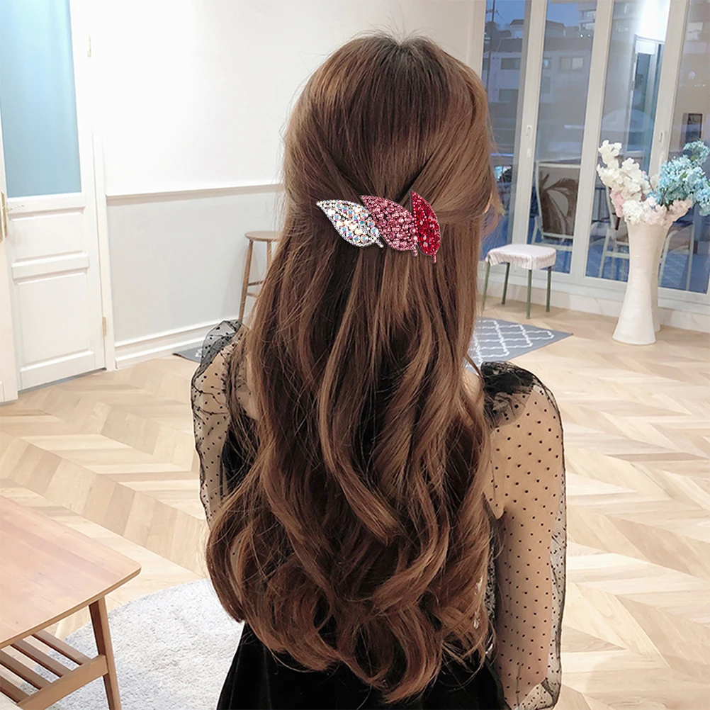 

Rhinestones Leaves Hair Clip Clips Full Diamond Bling Accessory for Girls Accessories