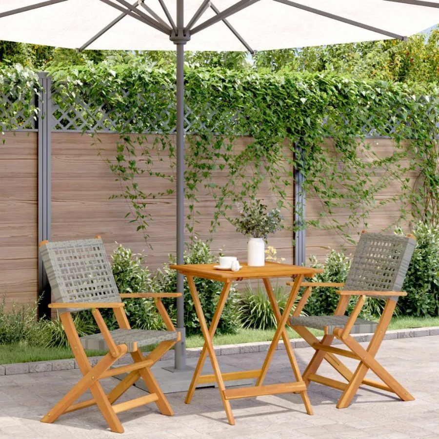 

Bistro Set Grey Solid acacia wood PE rattan Medium Foldable