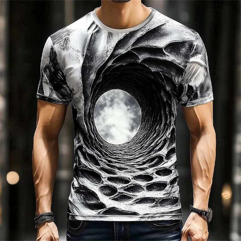 optical illusion 3D Printed Men's T-shirt, Short Sleeve T-shirt, Round Neck Personality Shirt, Unisex Casual Clothing For Party
