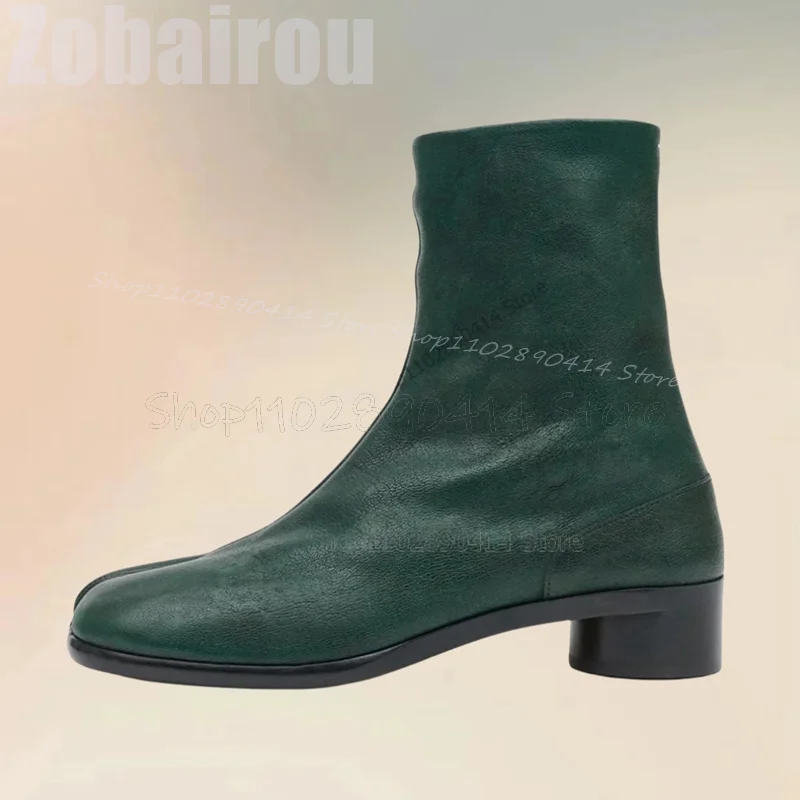 Green Chunky Heels Flip Flop Mid Calf Boots Fashion Side Zipper Men Boots Luxury Handmade Party Banquet Office Men Dress Shoes